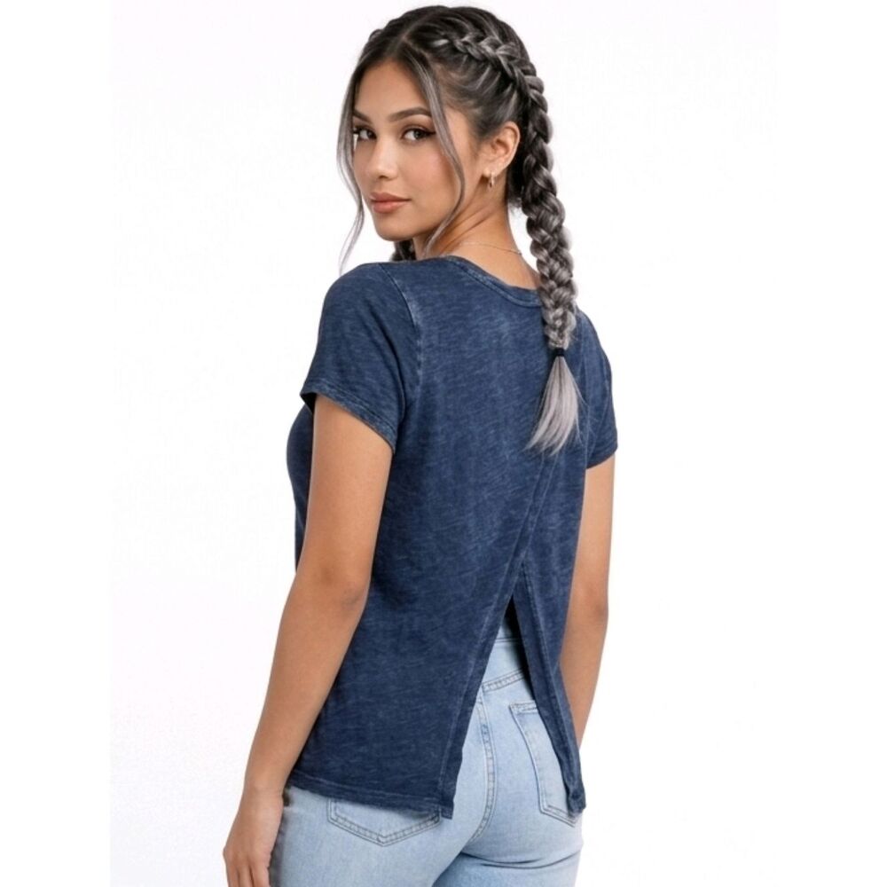 Universal Thread Indingo Distressed Open Back Detail Cap Sleeve Top Size XXL